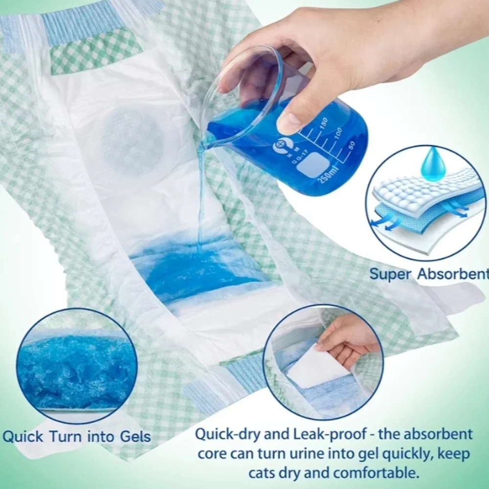 Pet Soft 24 Count Disposable Cat Diapers for Female & Male Cats Green Plaid SZ S